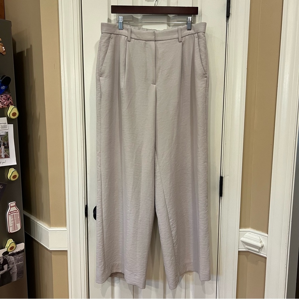 Abercrombie and Fitch Sloane Tailored Wide Leg Trousers Pants Beige Tan 32 14 L - Picture 4 of 8